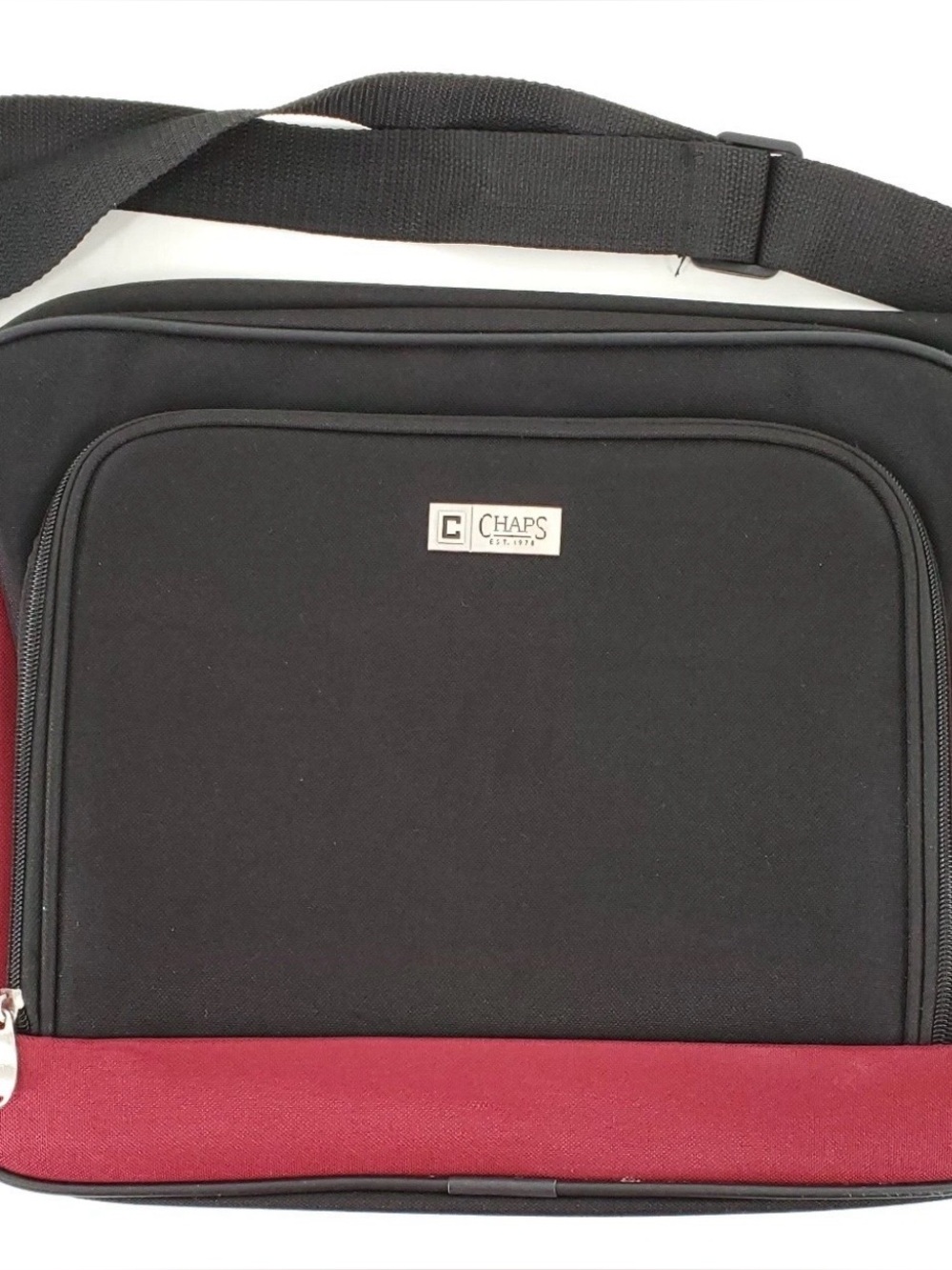 Chaps Huntley messenger bag men’s black and burgundy crossbody travel bag